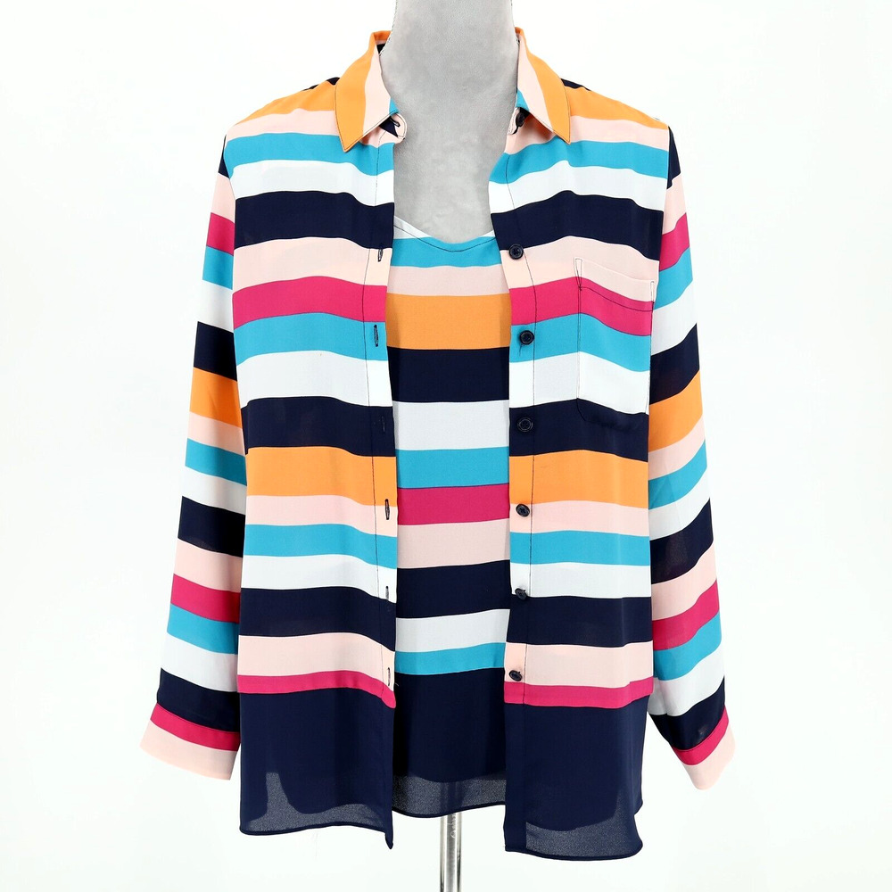 Chicos 0 Womens 4 Stripe Blouse and Tank Twin Set Top Preppy Coastal Career
